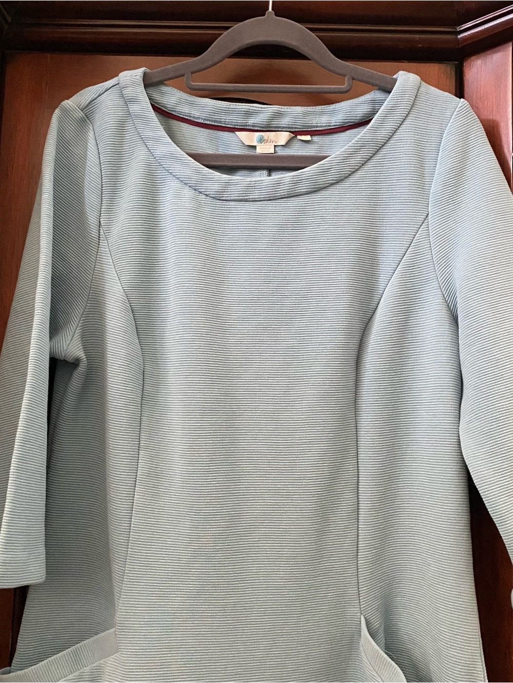 Boden Light Blue Jasmine Ottoman Ribbed 3/4 Sleeve Dress sz 10 Long Classic - Picture 3 of 8